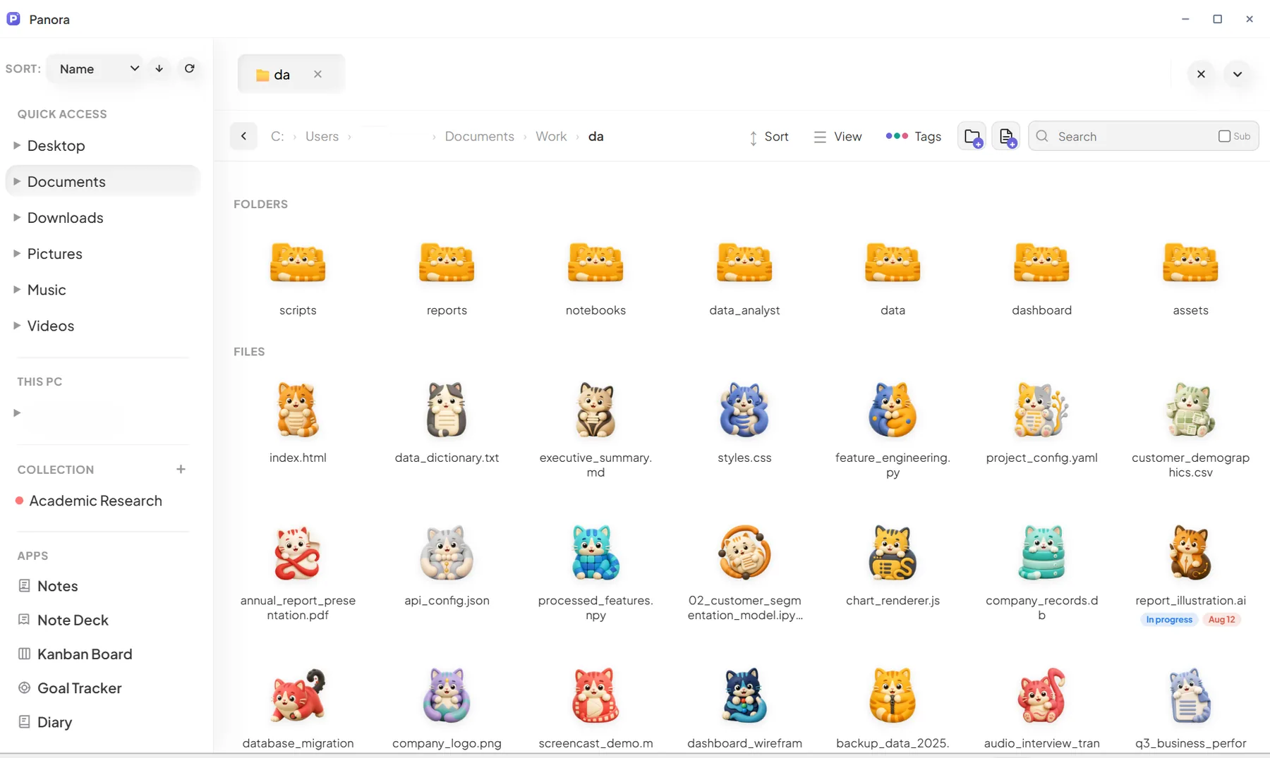 File explorer with the Cat icon pack