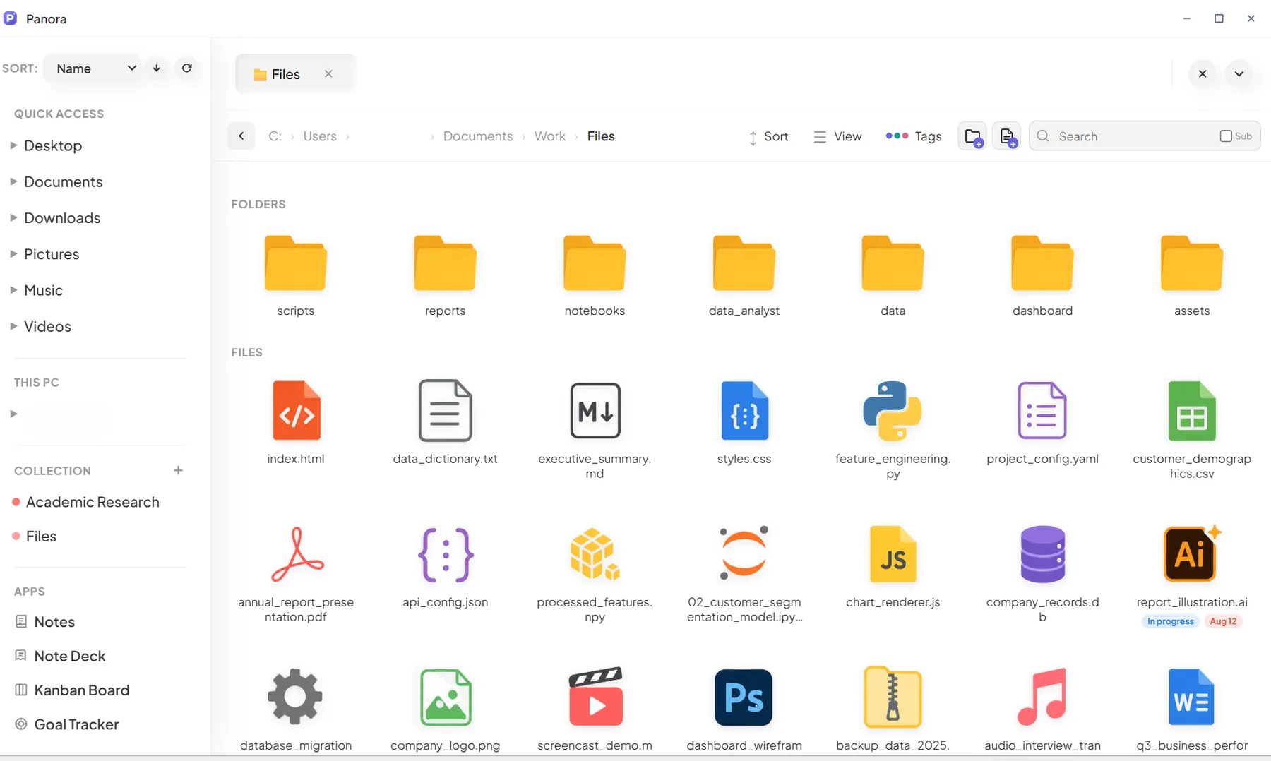 File explorer with the Flat icon pack