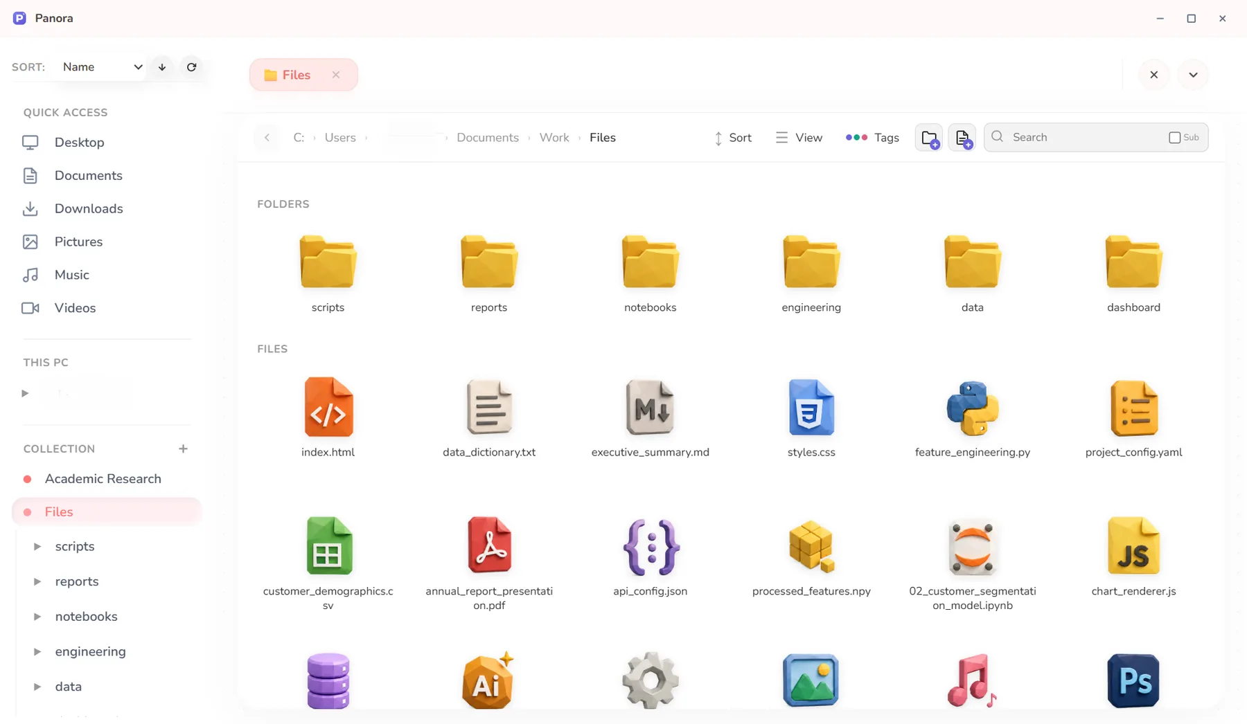 File explorer with the Low Poly icon pack