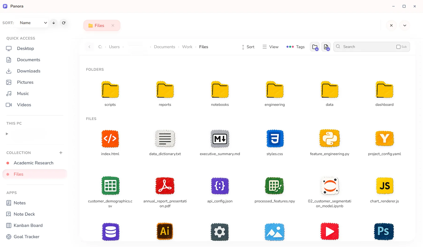 File explorer with the Luna hand-drawn icon pack