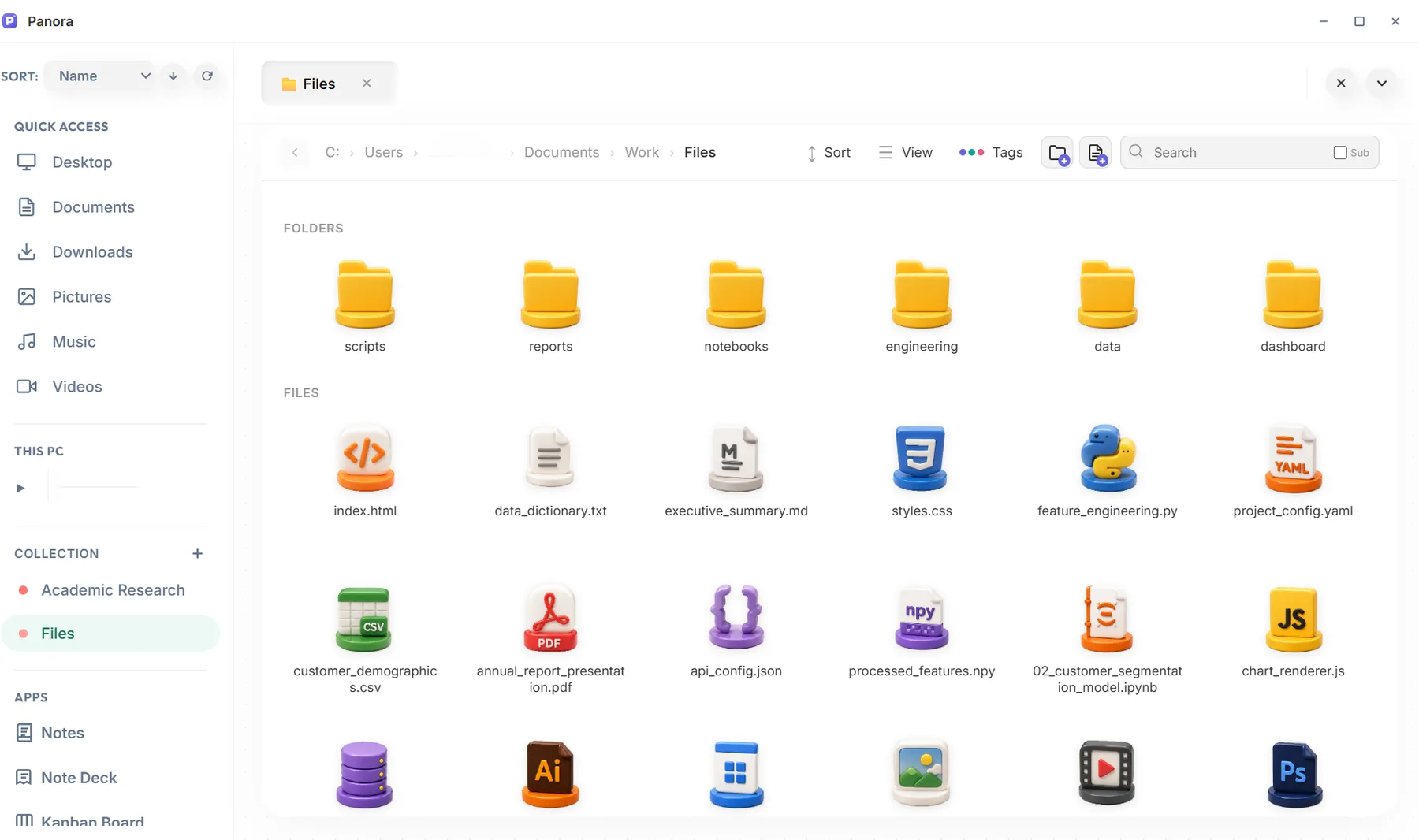 File explorer with the Plastic icon pack