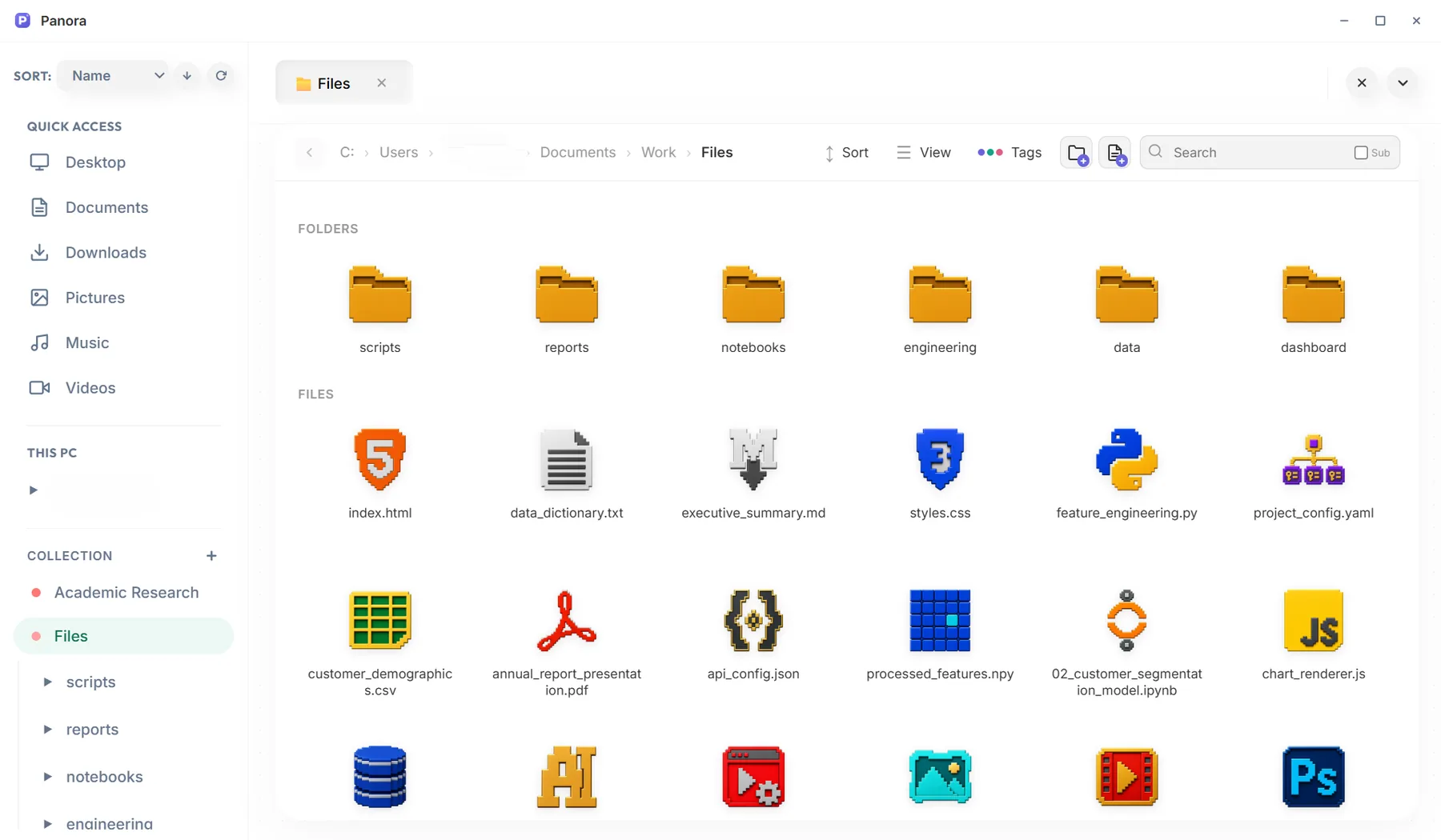 File explorer with the Voxel icon pack