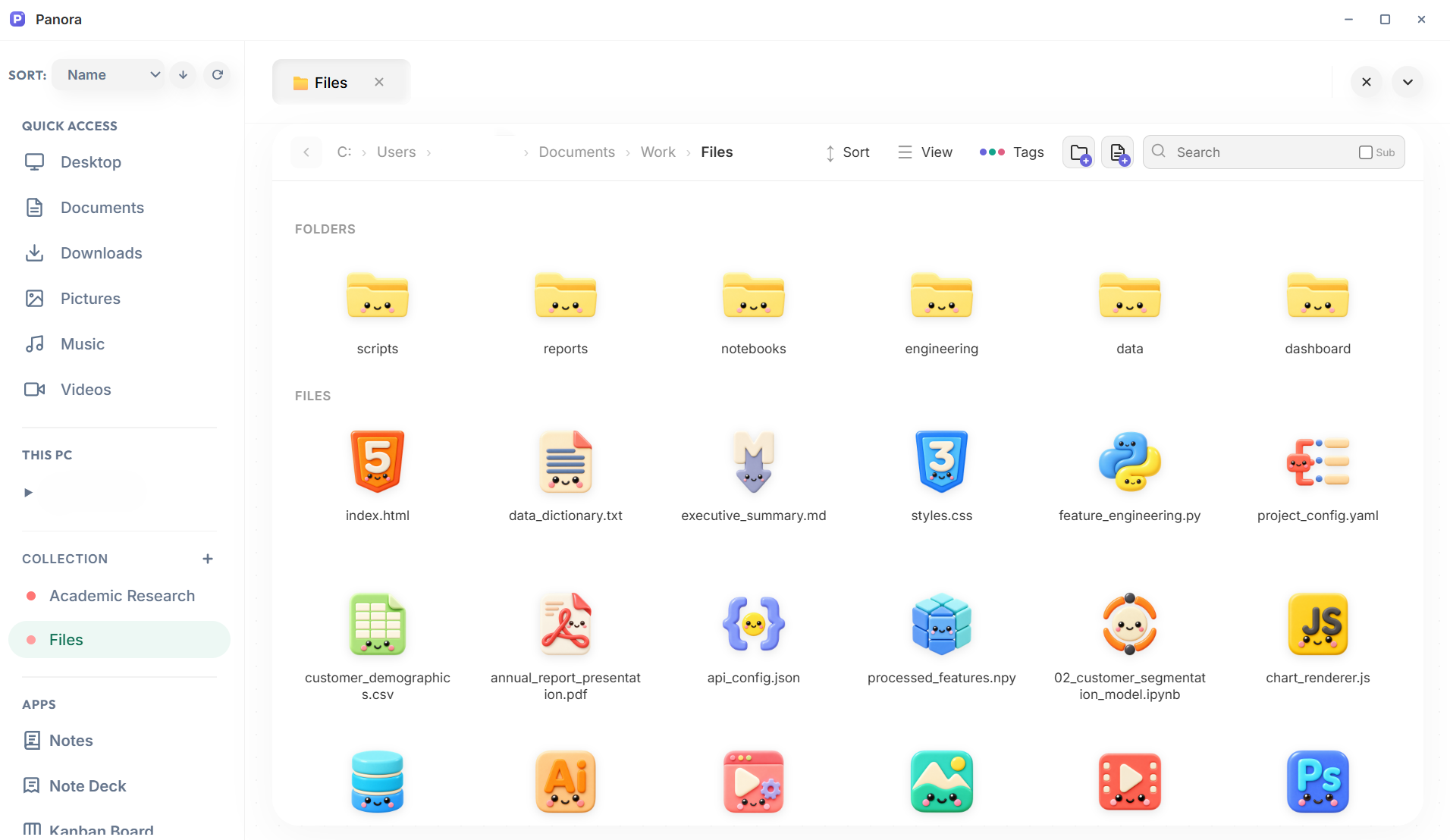 Kawaii folder and file icon style preview