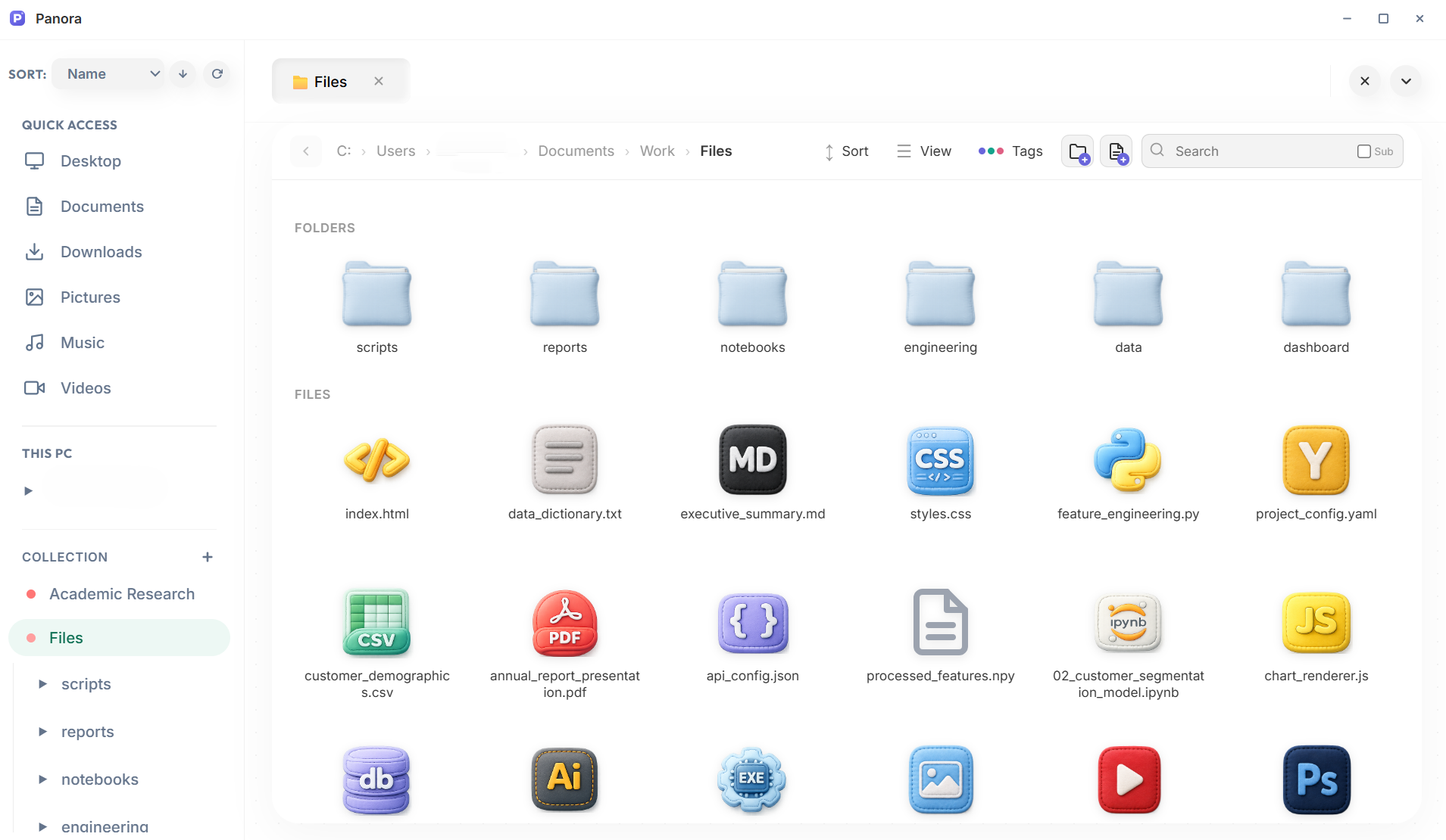 Pillow folder and file icon style preview